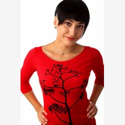 Women's long sleeve sweater - Tree and bird - PLB