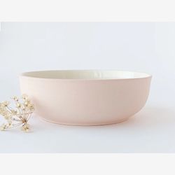 Handmade pink modern pottery bowl, breakfast bowl or soup bowl, pink and white dinnerware, minimalist bowl, modern design, Hygge Boho chic