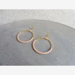 Light Pink Double Hoops Earrings . Circle Round Earrings . Gold or Stainless Steel. Lightweight Earrings . Statement Textile Earrings