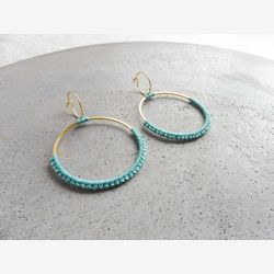 Turquoise Fiber Hoop Earrings . Double Circle Earrings . Round Earrings . Gold or Stainless Steel. Lightweight Earrings . Statement Earrings