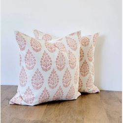 FLORE / Designer blush pink floral linen pillow cover, floral white pink pillow, neutral decor, boho modern pillow cover, boho modern decor