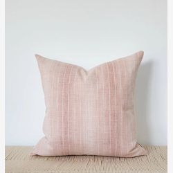 SKYE /  Designer blush pink pillow cover, pink white stripes woven pillow cover, boho modern decor, neutral decor,
