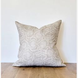 SHEA /  Designer greige linen pillow cover, printed neutral floral pillow case, green/gray linen pillow, neutral decor, linen decor