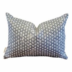 Blue floral tan linen pillow cover, block print inspired blue pillow, farmhouse pillow, small floral print pillow, modern farmhouse decor