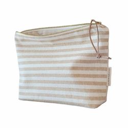 Makeup bag bridesmaid gift, bridal party, gift for friend, Ivory and tan striped makeup bag, unique bridesmaid gift handcrafted