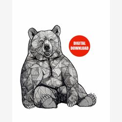 Bear Art - Art numérique - Téléchargement numérique - Tirages d’ours - Dessin d’ours - Art téléchargeable - Art animalier - Art au trait - Art de la salle de pépinière