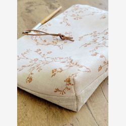 Linen floral cosmetic bag pouch, unique toiletry bag women, feminine floral pouch, linen pouch, unique gift mom, gift for grandma