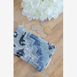 Coin purse, Boho blue ,turquoise and black mini wallet, unique mini card holder,  coin pouch, jewels zip pouch, small cute gift women