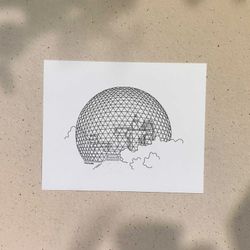Biosphere / 5x7 or 8x10in / Illustration printed on recycled cardboard / Darvee's Montreal Icons / B+W Unisex Minimalist Art Print