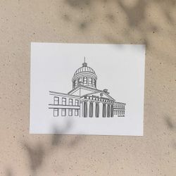 Bonsecours Market / 5x7 or 8x10in / Illustration printed on recycled cardboard / Darvee's Montreal Icons / B+W Unisex Minimalist Art Print