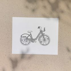 BIXI Bike / 5x7 or 8x10in / Illustration printed on recycled cardboard / Darvee's Montreal Icons / B+W Unisex Minimalist Art Print