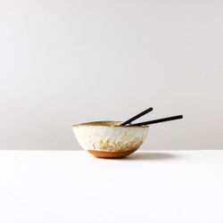 Handbuilt Bowl in Red Stoneware & Cream Glaze