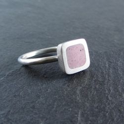 Sterling silver and pink resin ring / size 7 / minimalist ring / statement ring / brushed silver ring / handmade artisan jewelry