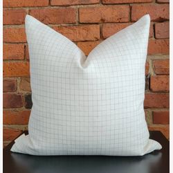 Linen windowpane white and grey pillow cover 20x20, neutral check pillow, modern decor, magazine pillow, boutique pillow, neutral decor
