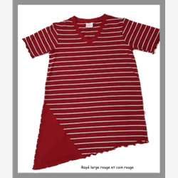 WOMEN'S SHIRT SHORT SLEEVES IN BAMBOO VERY LONG red white row large (0501rl)