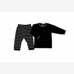 2 PIECES BAMBOO PYJAMA black top and wide stripe pants black and white (020201)