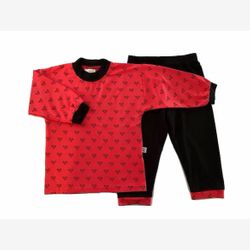 2 PIECES BAMBOO PYJAMA coral top and black hearts and black pants (PY2plcoeurs3702)