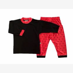 2 PIECES BAMBOO PYJAMA black top and trousers coral and black hearts (PY2plcoeurs3702)