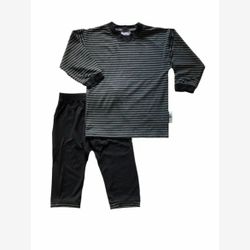 2-PIECE BAMBOO PYJAMA black and grey striped top and black pants