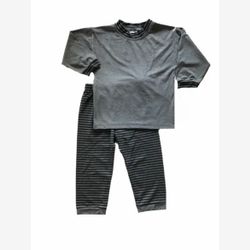 2-PIECE BAMBOO PYJAMA dark heather grey top and black and grey striped pants