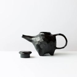 Faceted Black Ceramic Teapot