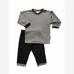 2-PIECE BAMBOO PYJAMA black and white striped top and black pants