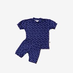 2 Pieces Navy BAMBOO SHORT PYJAMA with White Boat Anchors