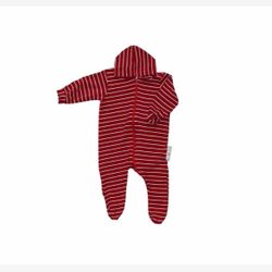 Pajama one pièce with cap red and white medium row (0501)