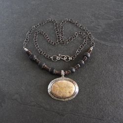 Sterling silver fossil coral pendant necklace / beaded necklace / statement necklace / earthy / organic / artisan jewelry