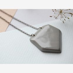 Porcelain necklace. Pendant. Mixed Gray color. With chain. Design. Contemporary look. Boho chic