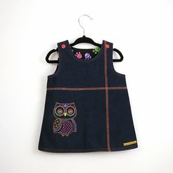 Girl's denim jumper with embroidered owl
