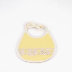 Organic cotton baby bib - yellow - lace pattern