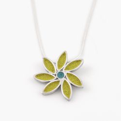 Necklace silver and cement green flower