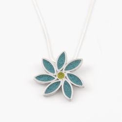 Necklace silver and cement flower turquoise blue flower