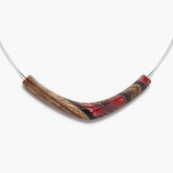 Reversible wood and acrylic necklace red and yellow