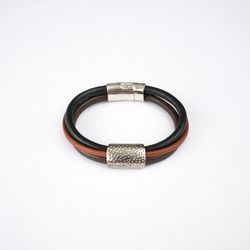 Leather and silver bracelet