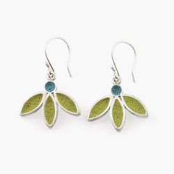 Silver earrings green and turquoise blue flowers