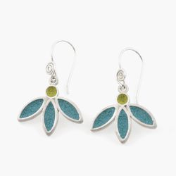Silver earrings turquoise and green flowers
