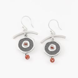 Silver earrings with red and grey cement