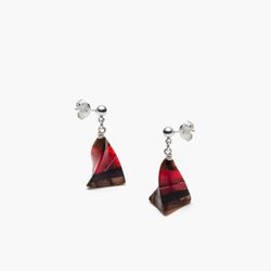 Earrings wood, acrylic and silver red tendril earrings