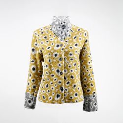 Women's short jacket in yellow jacquard wool with black and white polka dots
