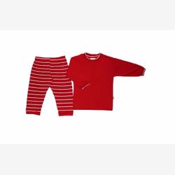 2 PIECES BAMBOO PYJAMA red top and wide stripe pants red and white (050501)