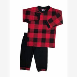 2-PIECE PAJAMA BAMBOO black and RED checkered top and black pants