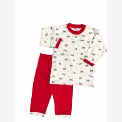 2-PIECE PYJAMA Top organic cotton grey cats and red trousers