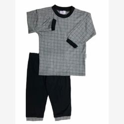 2-PIECE PAJAMA in BAMBOO grey top, black checks and black trousers