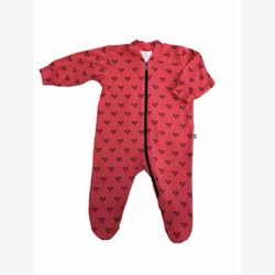 One piece bamboo pyjamas coral and black hearts