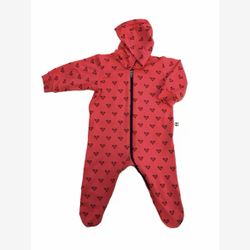 One piece bamboo pyjamas with coral hood and black hearts