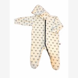 One piece bamboo pyjamas with white hood and black hearts