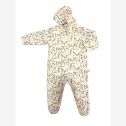 One piece pyjama with white organic cotton hood and pink rabbits