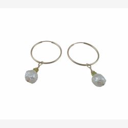 Boucles d'oreilles - Anneau avec pendentif de perles, péridot et citrine